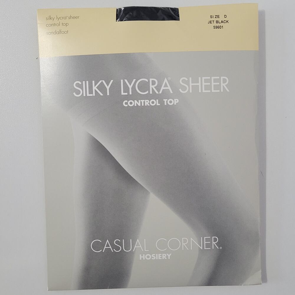 Vtg 2000 Casual Corner Silky Lycra Sheer Control Top Pantyhose size D Jet Black